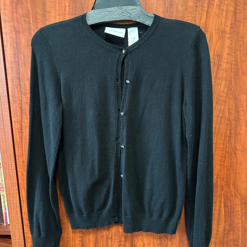 Vintage Liz Claiborne Black Cardigan Sweater with Rhinestone Buttons